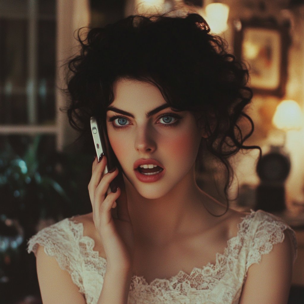 A startled woman talking on the phone | Source: Midjourney
