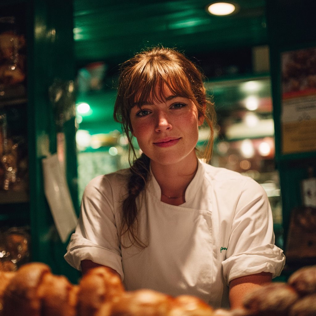 A smiling woman standing in a bakery | Source: Midjourney