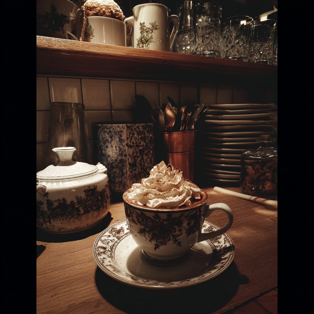 A cup of hot chocolate on a counter | Source: Midjourney