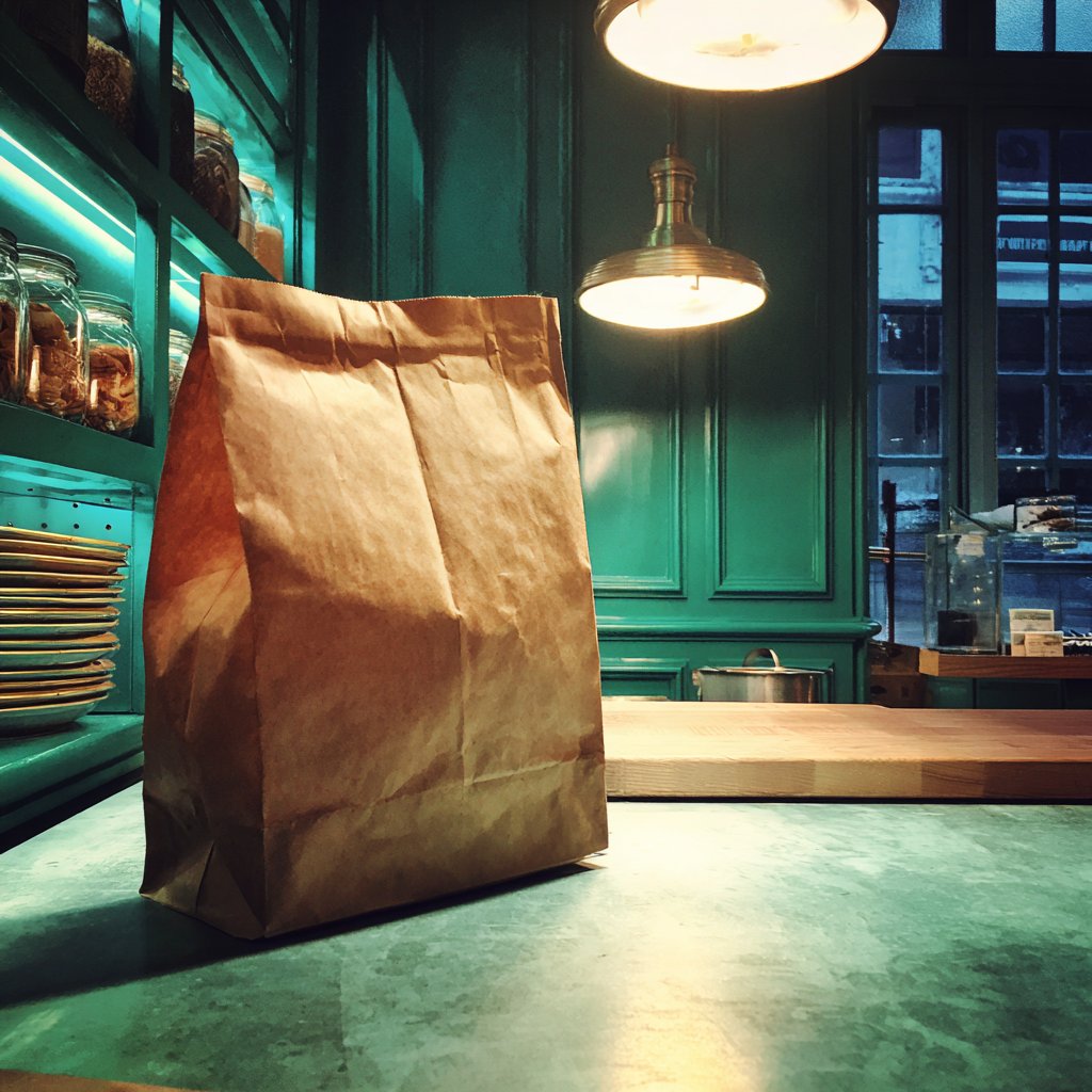 A brown paper bag on a counter | Source: Midjourney