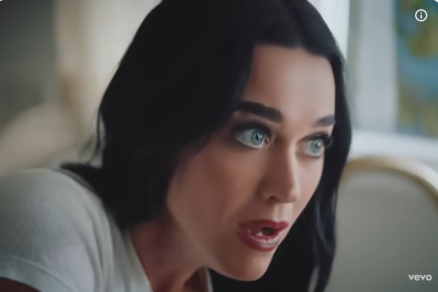 Katy Perry expressing shock in the music video for 