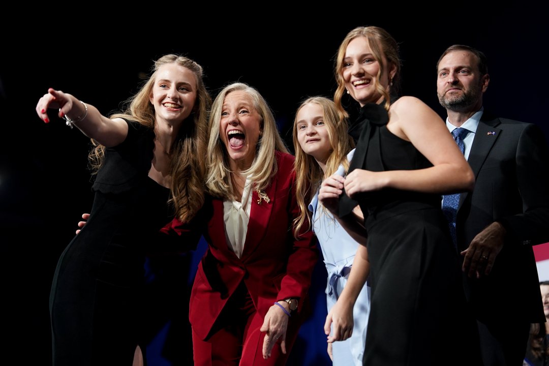 Governor-elect Abigail Spanberger, joined by her family, during an election night event at the Greater Richmond Convention Center on November 4, 2025, in Richmond, Virginia | Source: Getty Images