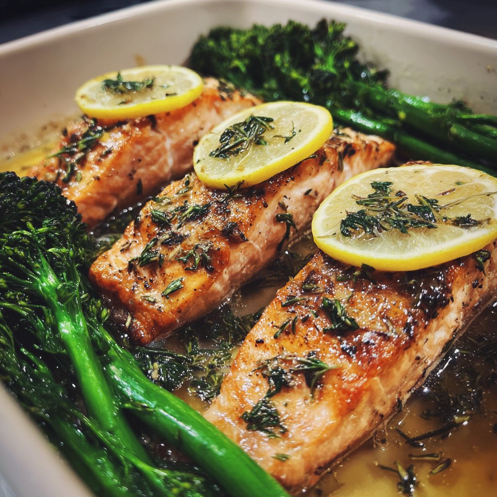 Grilled salmon with lemon butter in a casserole | Source: Midjourney