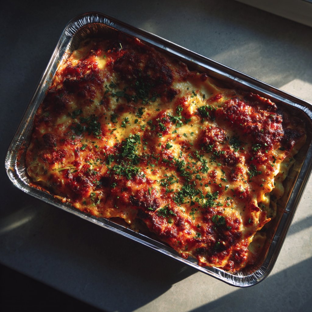 An oven tray of lasagna | Source: Midjourney