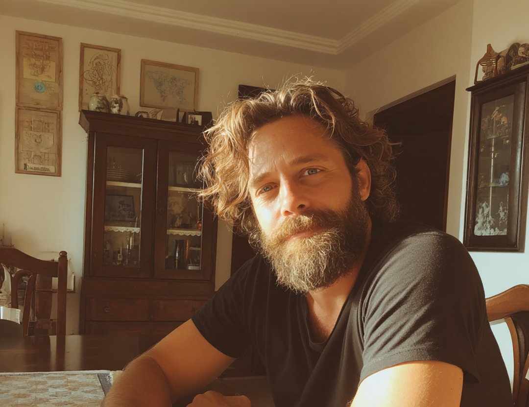 An amused man sitting at a dining table | Source: Midjourney