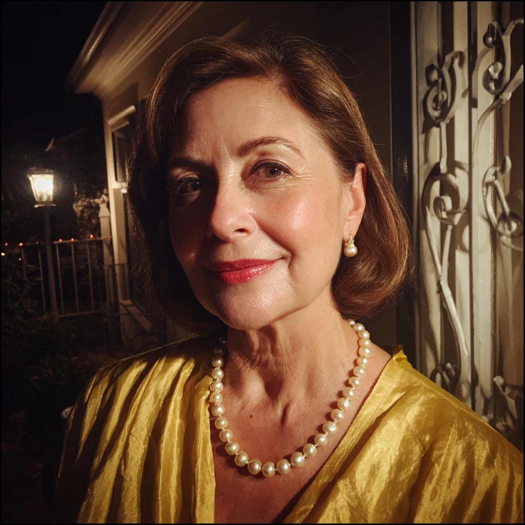 A smiling woman standing at a front door | Source: Midjourney