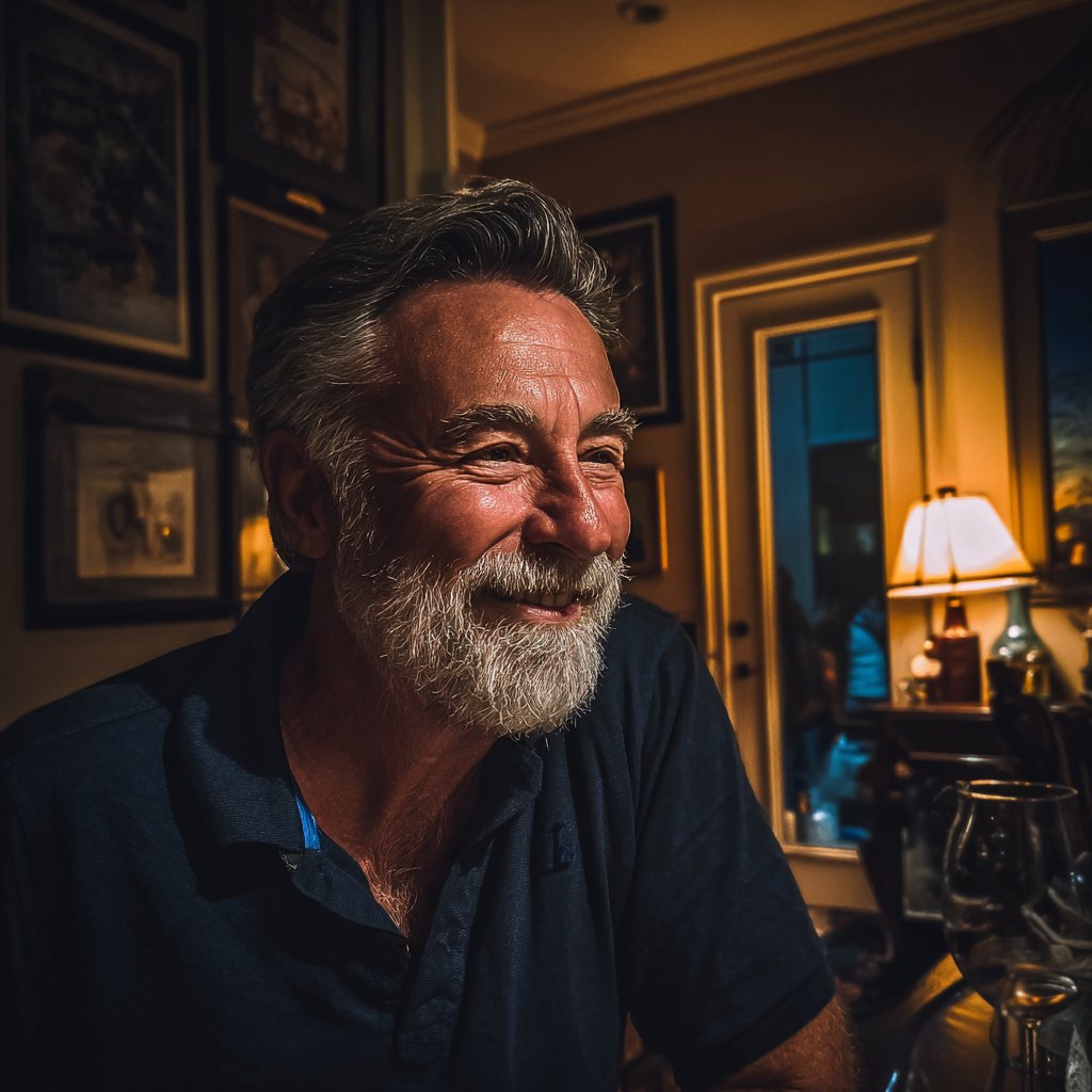 A smiling older man sitting at a table | Source: Midjourney