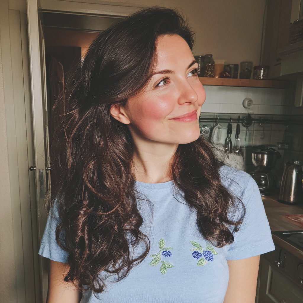 A smiling woman standing in a kitchen | Source: Midjourney