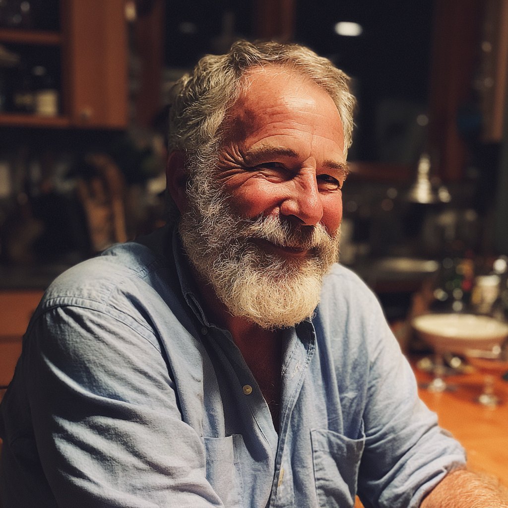 A smiling man sitting at a table | Source: Midjourney