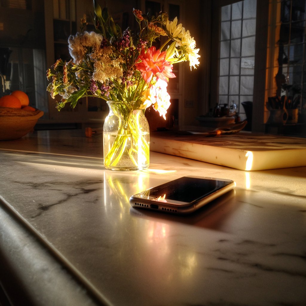 A cellphone on a counter | Source: Midjourney