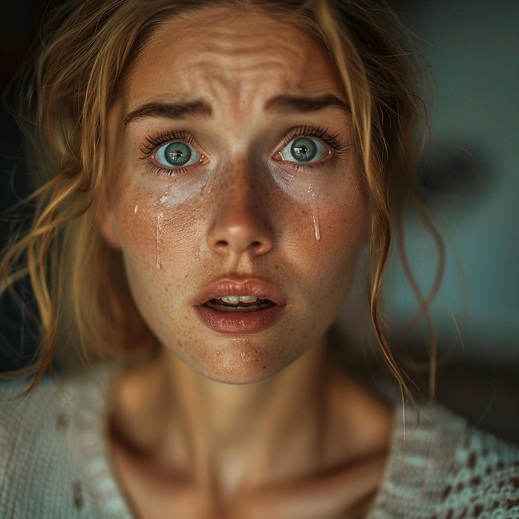 A teary-eyed woman | Source: Midjourney