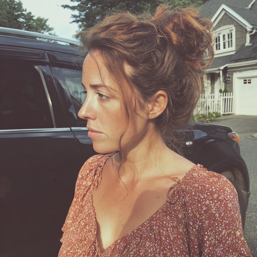 A woman standing in front of a car | Source: Midjourney