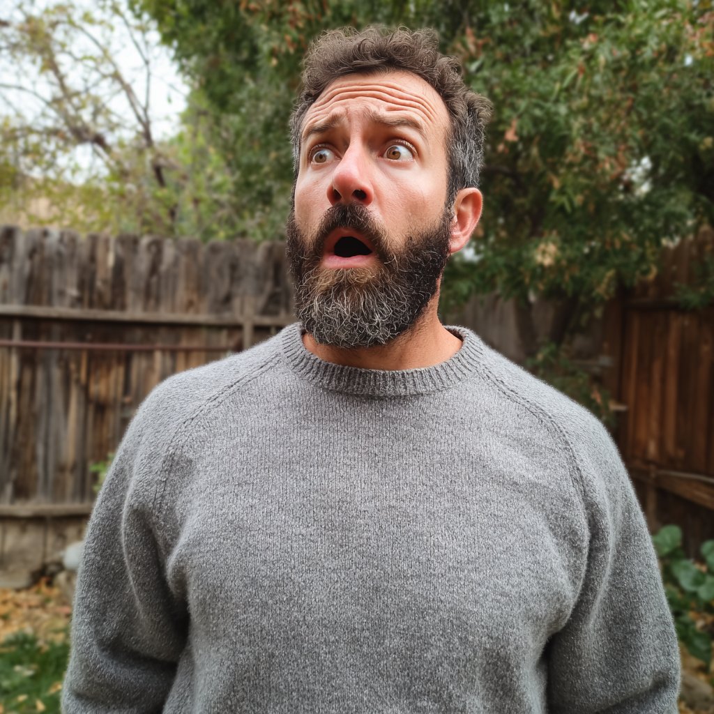 A shocked man standing in a backyard | Source: Midjourney