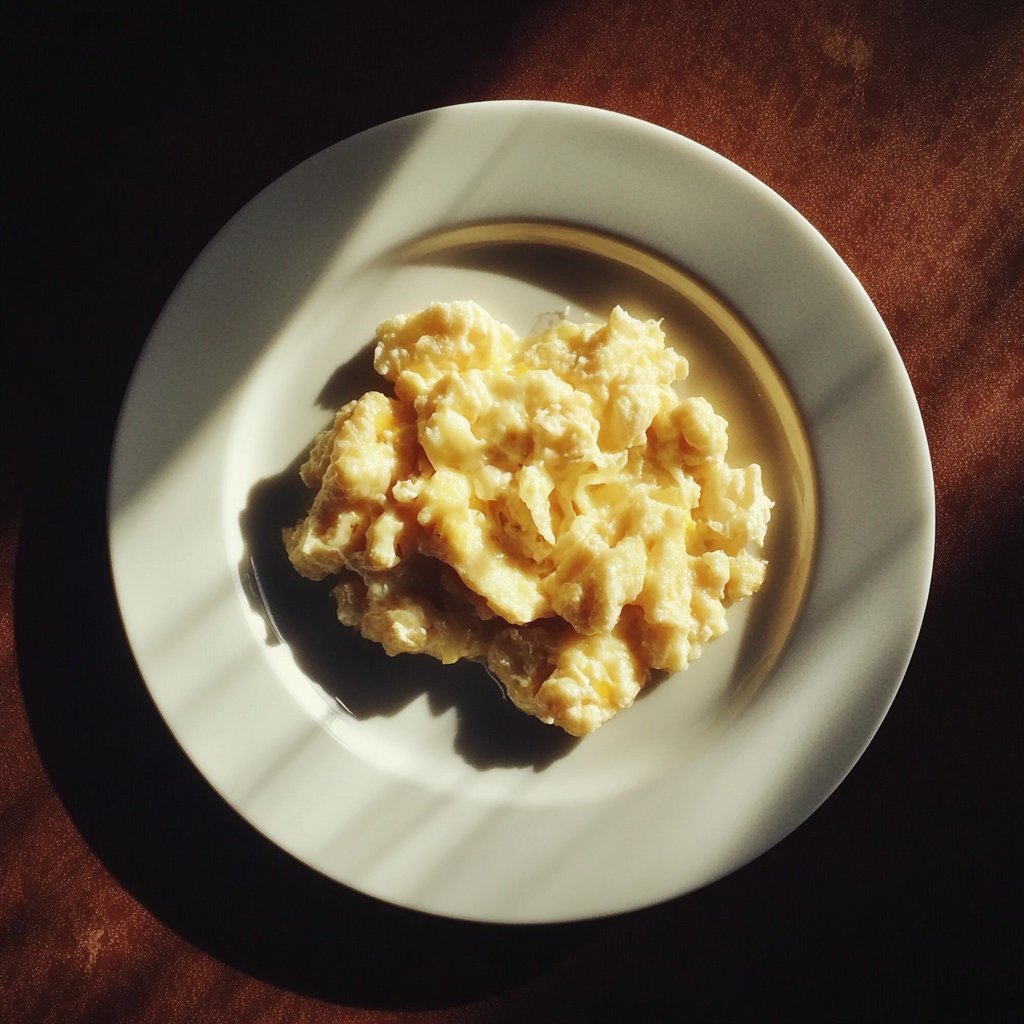 Scrambled eggs on a plate | Source: Midjourney