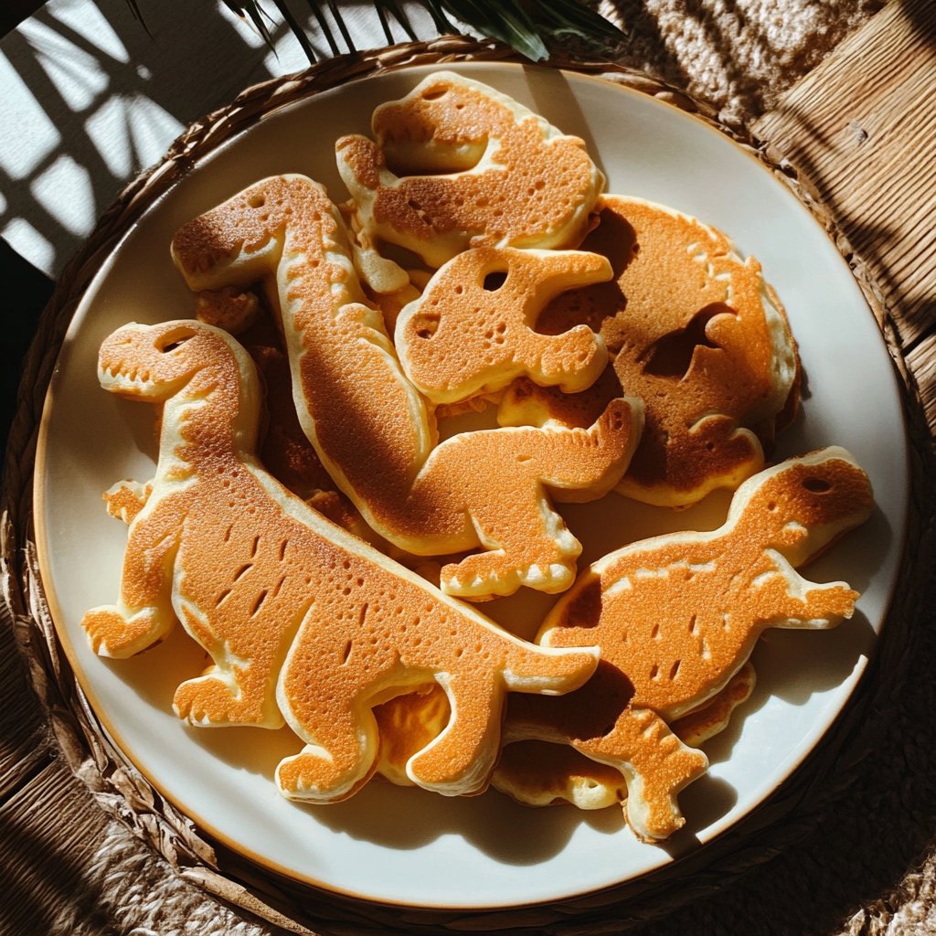 A plate of dinosaur-shaped pancakes | Source: Midjourney