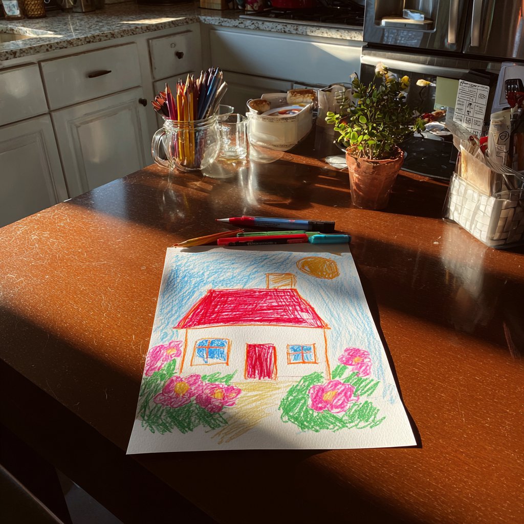 A child's drawing on a table | Source: Midjourney