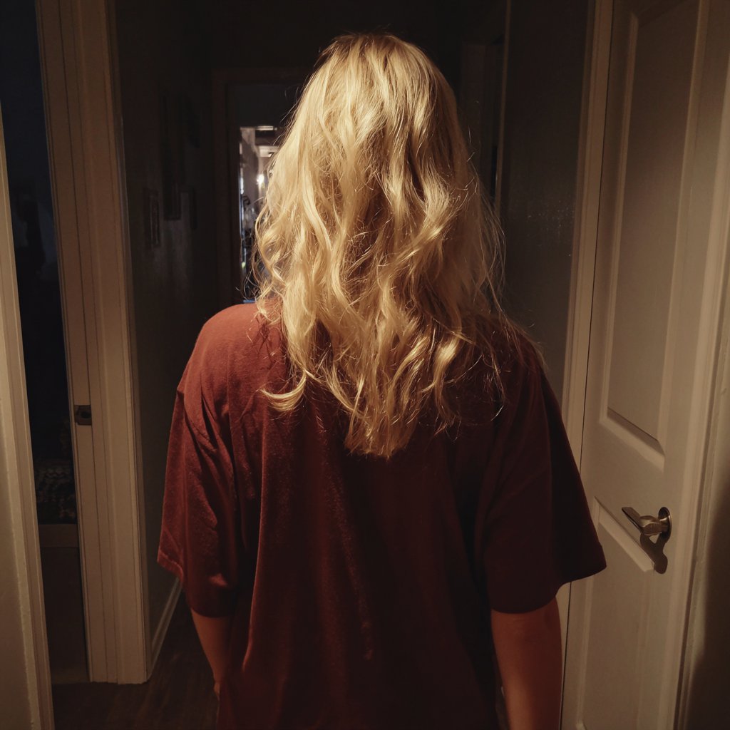 A woman walking down a hallway | Source: Midjourney