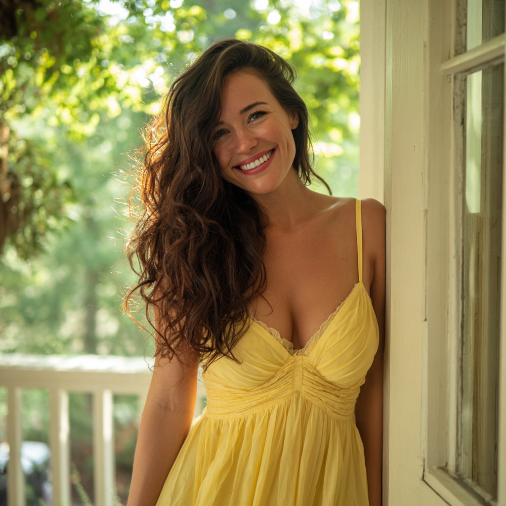 A smiling woman wearing a yellow dress | Source: Midjourney