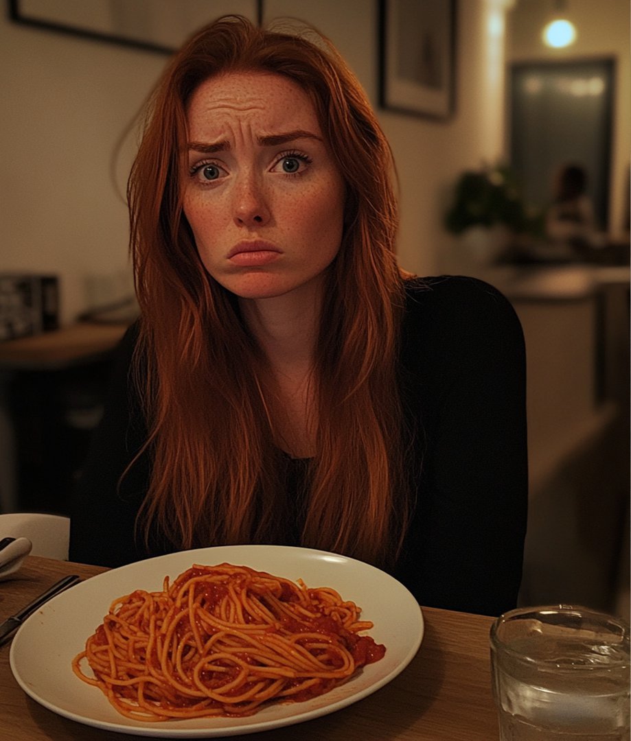 An upset woman sitting at a dining table | Source: Midjourney