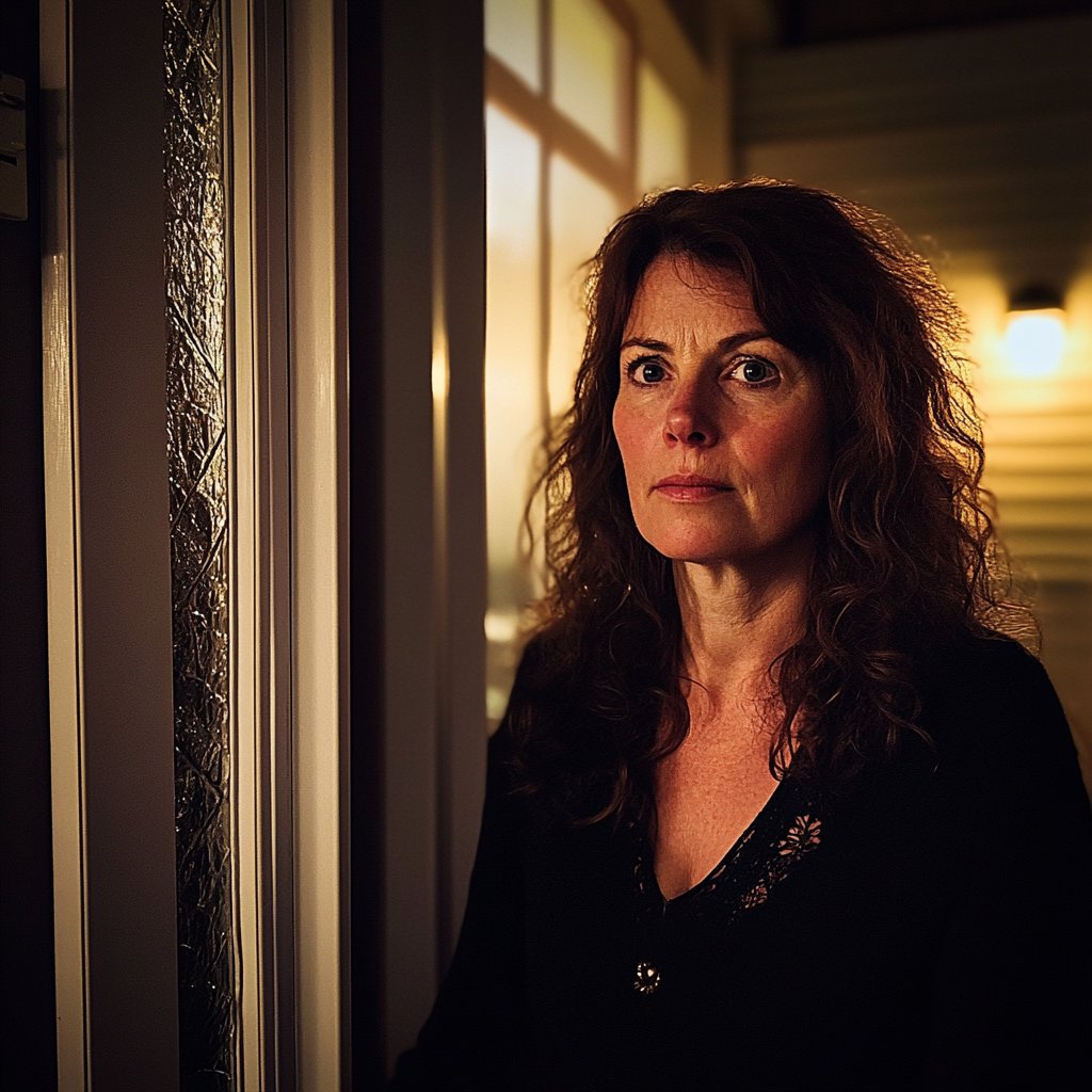 A pensive woman standing in a doorway | Source: Midjourney