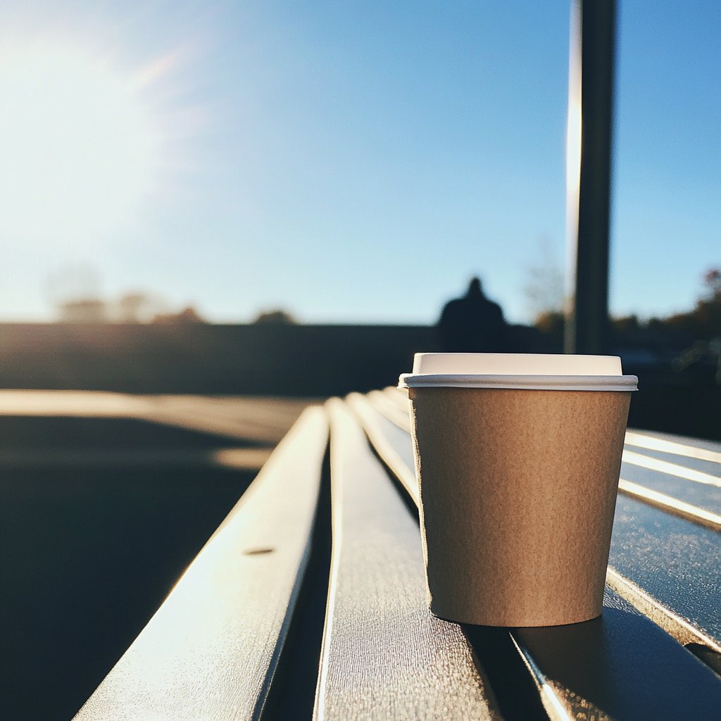 A cup of coffee on a bench | Source: Midjourney