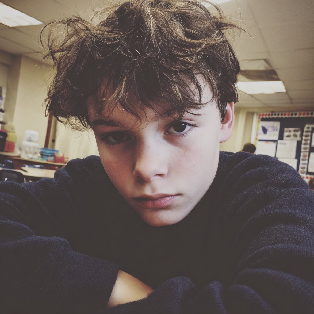 A boy sitting in a classroom | Source: Midjourney