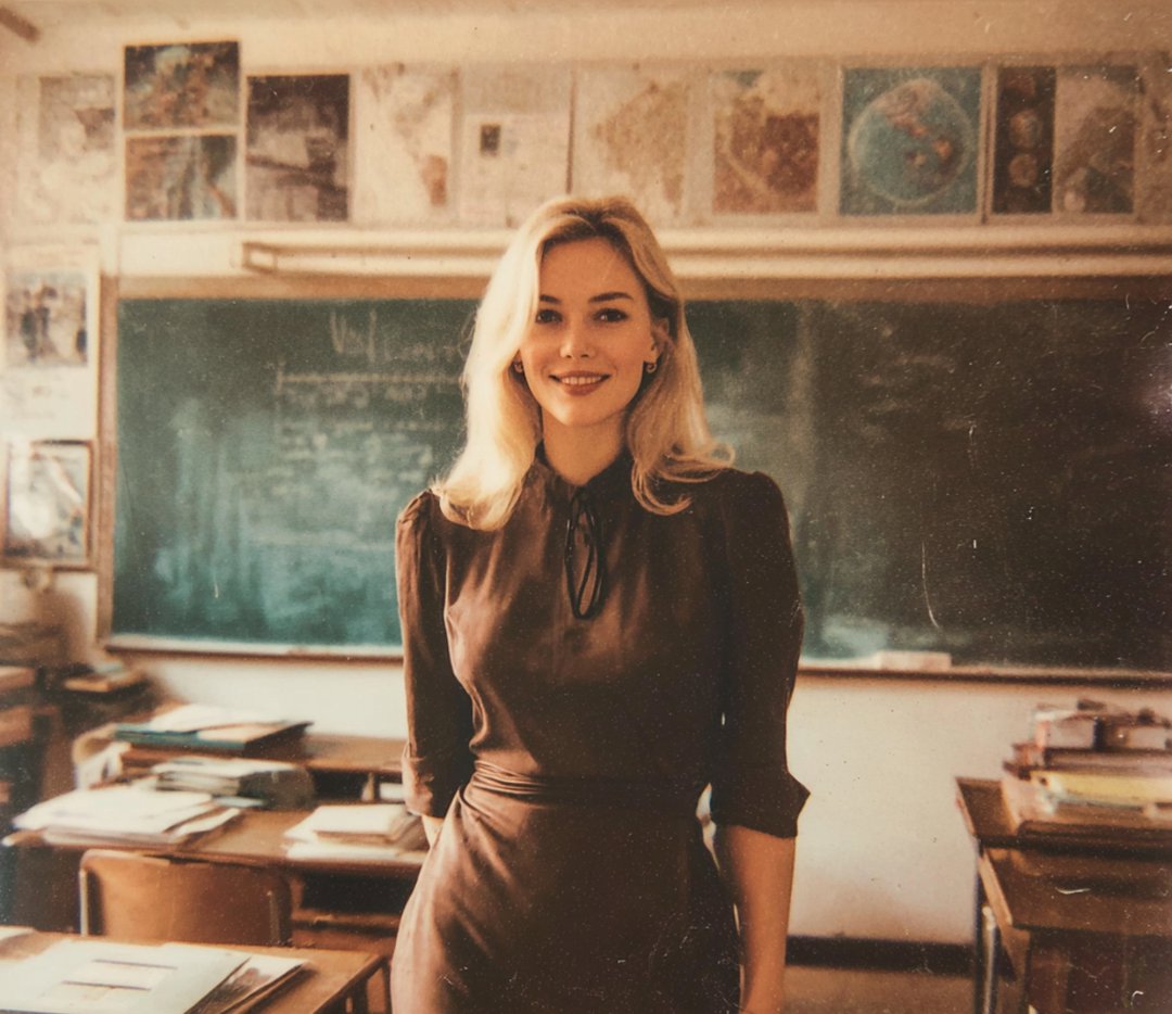 A smiling teacher standing in her classroom | Source: Midjourney