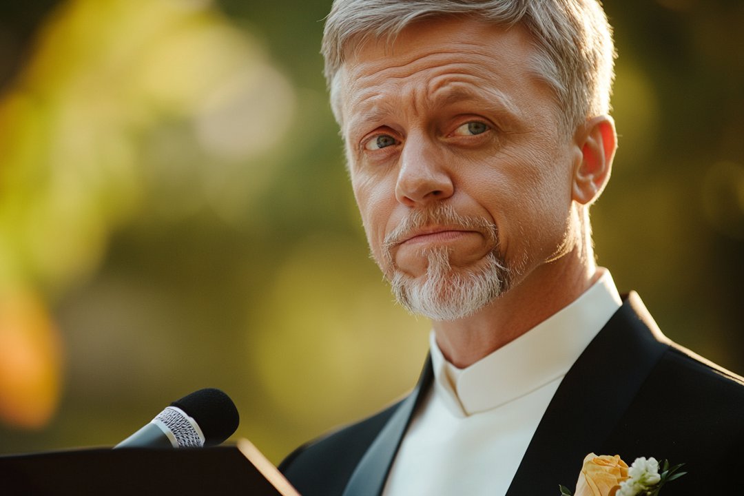 A wedding officiant looking confused | Source: Midjourney