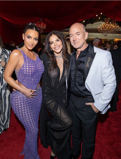 Kim Kardashian with Lauren Sánchez and Jeff Bezos at Kris Jenner's 70th birthday party, from a post dated November 10, 2025 | Source: Instagram/kimkardashian