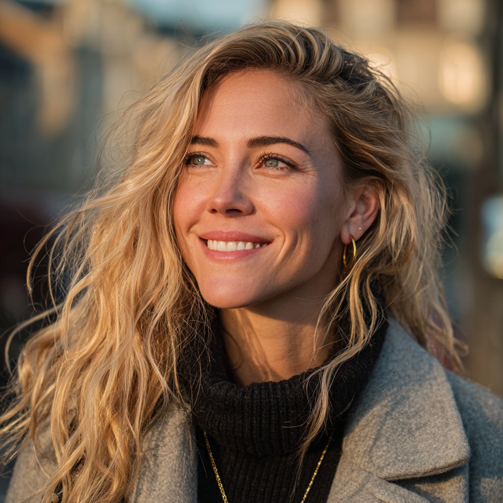 A smiling woman standing outside | Source: Midjourney