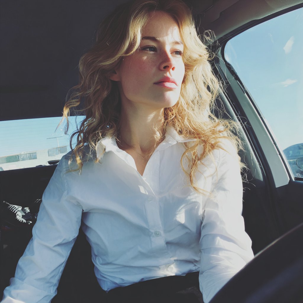 A pensive woman driving a car | Source: Midjourney