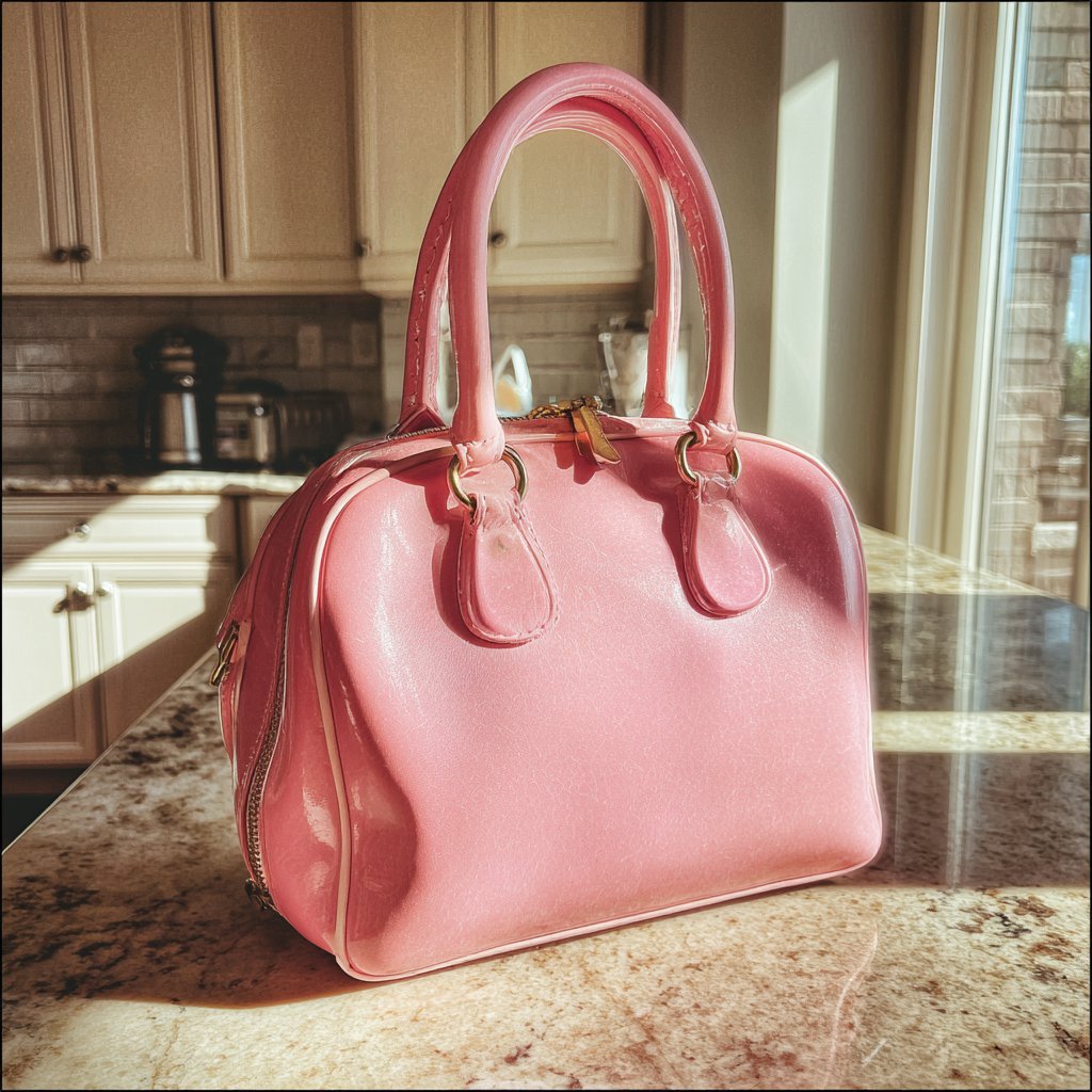 A pink handbag on a kitchen counter | Source: Midjourney
