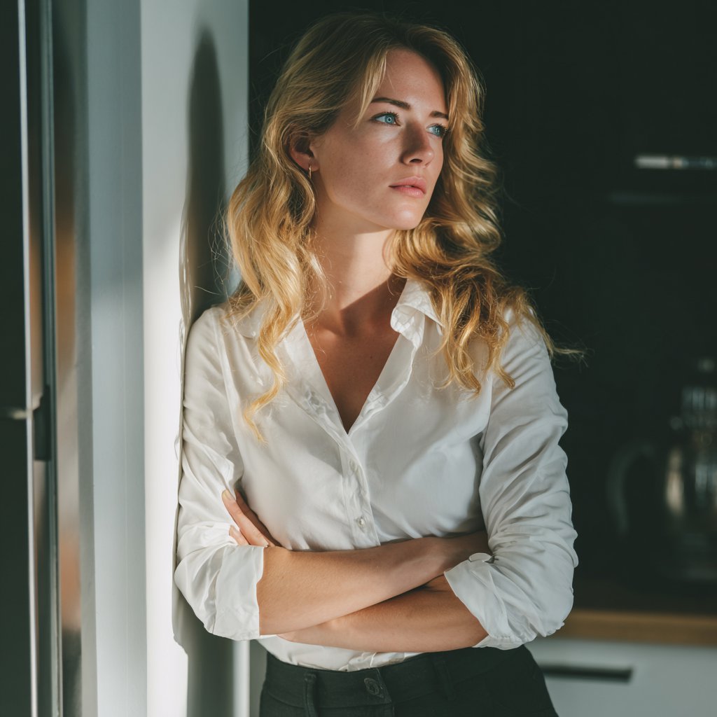 A woman leaning against a wall | Source: Midjourney
