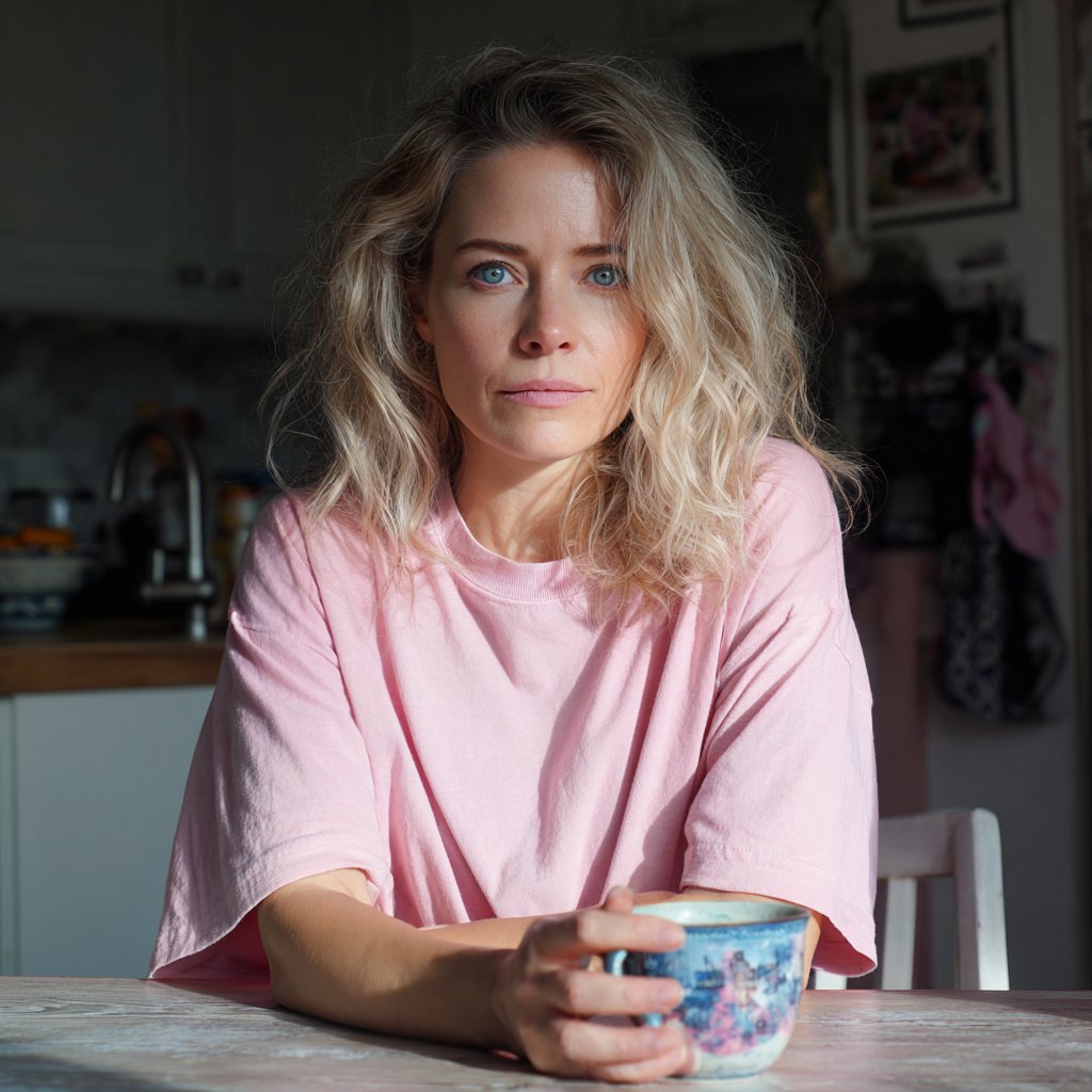 A pensive woman sitting at a table | Source: Midjourney