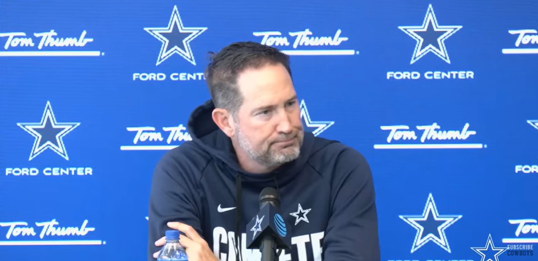 Dallas Cowboys' head coach Brian Schottenheimer during the news conference, as seen from a video post dated November 12, 2025. | Source: YouTube/DallasCowboys