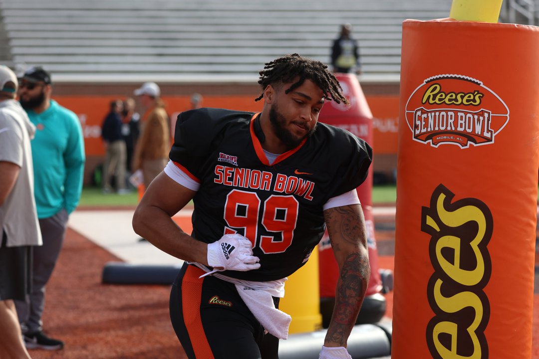 Marshawn Kneeland takes part in National Team practice ahead of the Reese’s Senior Bowl in Mobile, Alabama on February 1, 2024 | Source: Getty Images