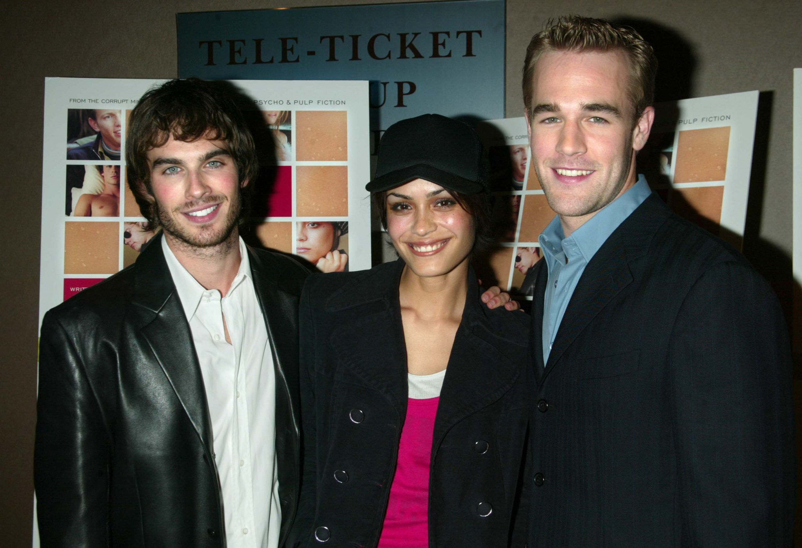 Ian Somerhalder, Shannyn Sossamon, and James Van Der Beek stand shoulder-to-shoulder, smiling for the 
