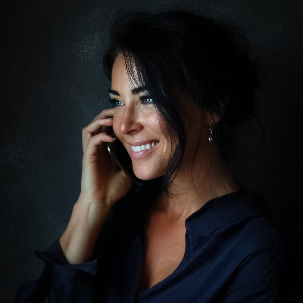 A smiling woman talking on a phone | Source: Midjourney