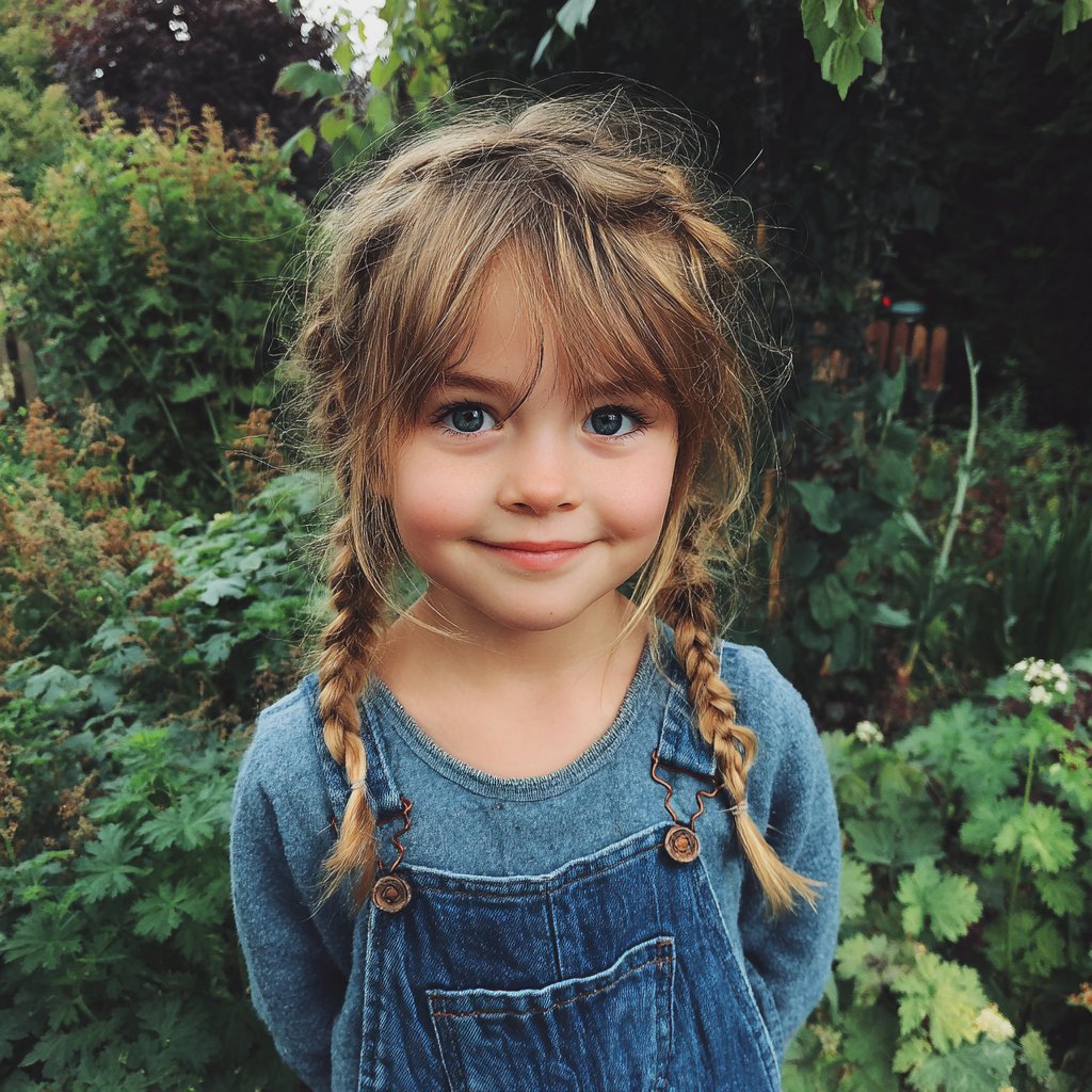 A smiling little girl standing outside | Source: Midjourney