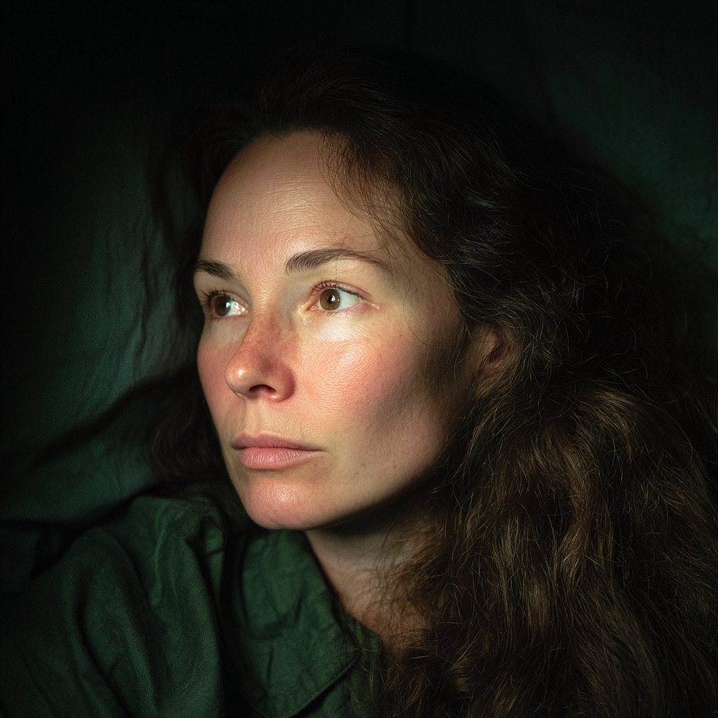 A worried woman lying in bed | Source: Midjourney