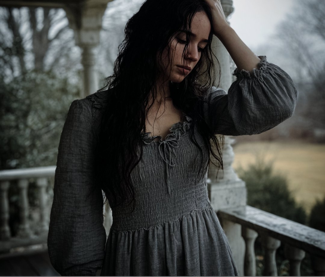 An emotional woman standing with her hand on her head | Source: Midjourney