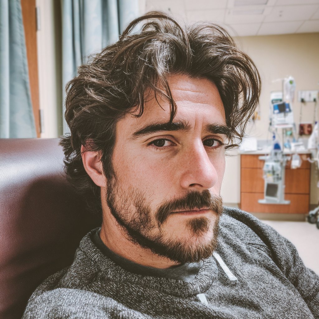 A worried man sitting in a hospital ward | Source: Midjourney