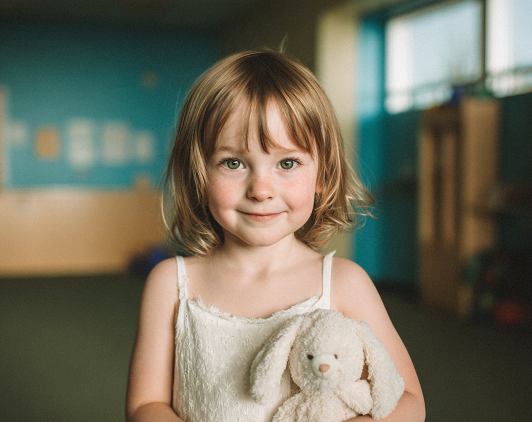 A smiling little girl wearing a white dress | Source: Midjourney
