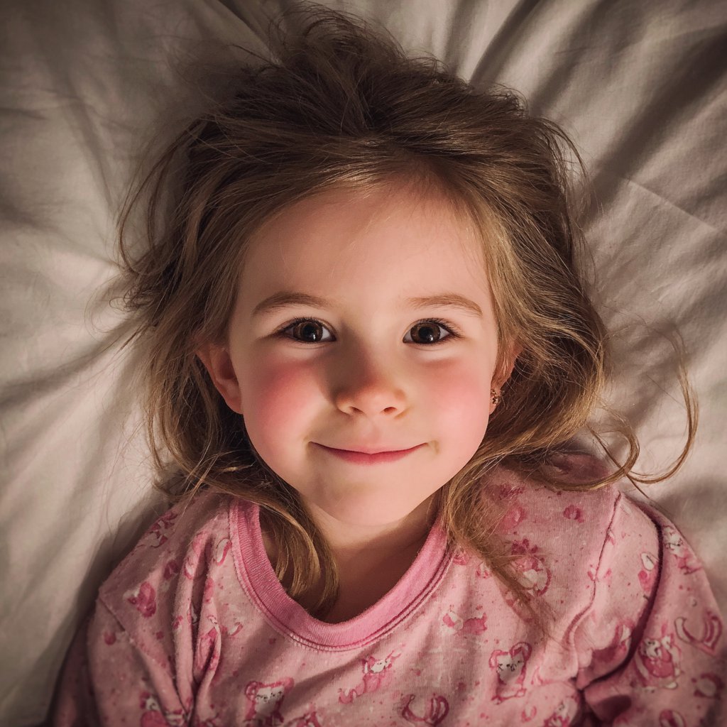 A smiling little girl in her pajamas | Source: Midjourney