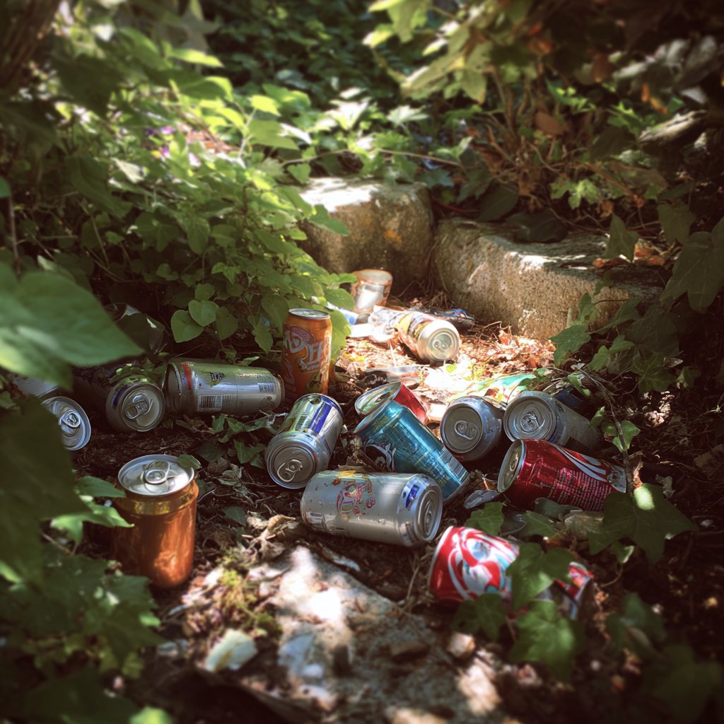 Trash in a garden after a party | Source: Midjourney
