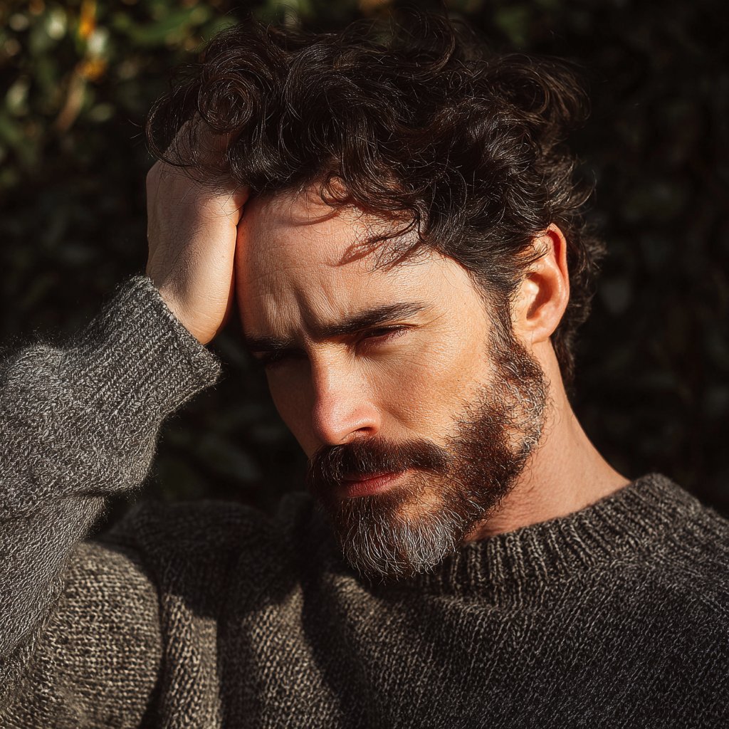 A man standing with his hand on his head | Source: Midjourney