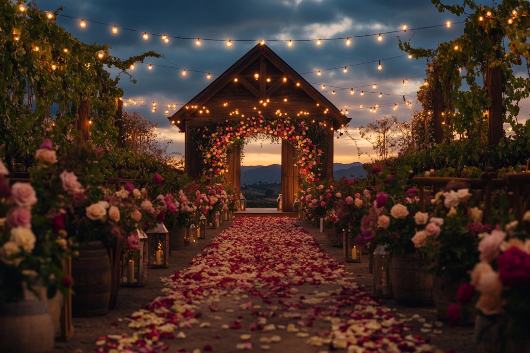 A wedding aisle outdoors | Source: Midjourney