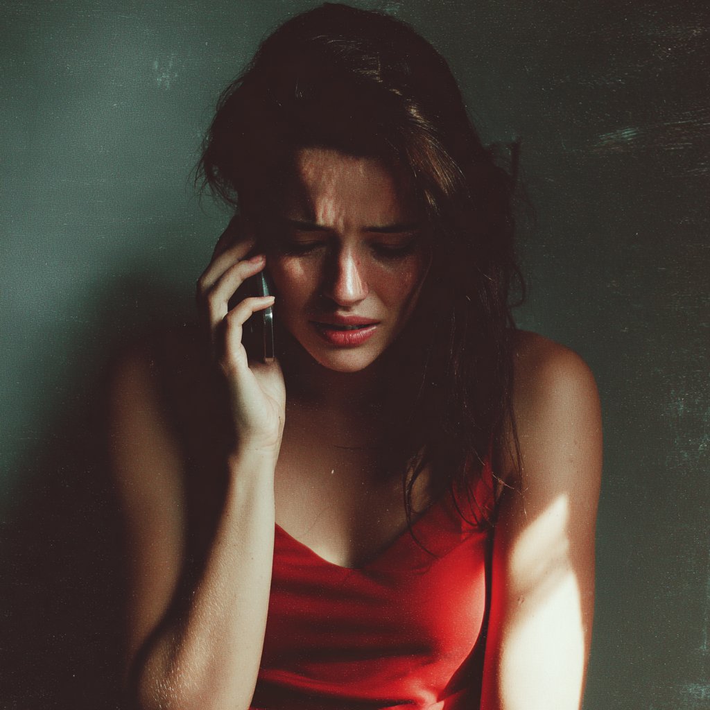 An upset woman talking on a phone | Source: Midjourney