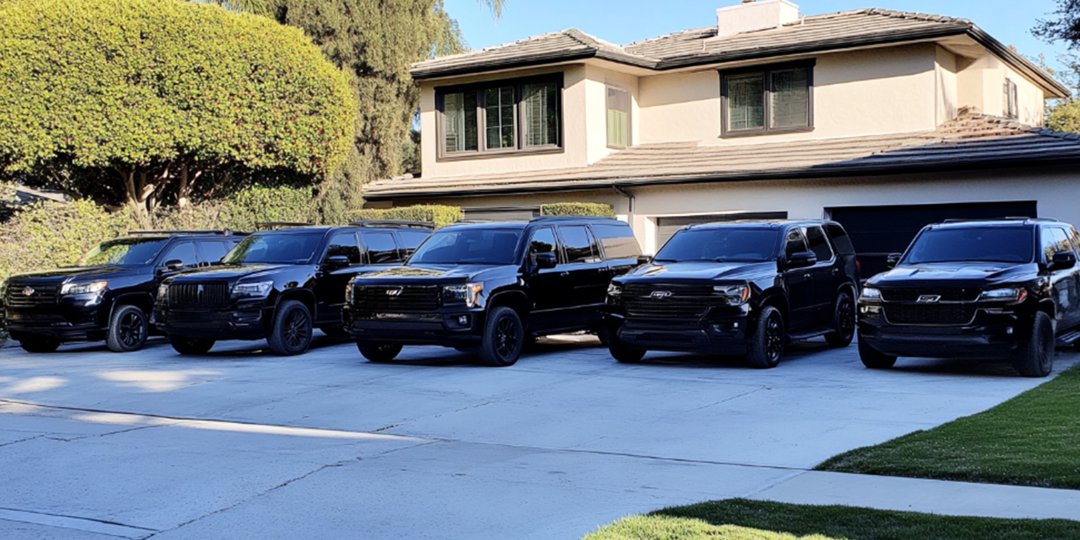 Black SUVs in a driveway | Source: The Celebritist