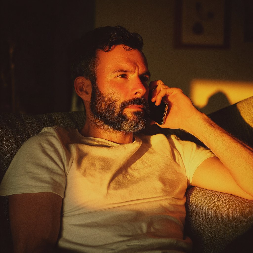 A pensive man holding a cellphone | Source: Midjourney